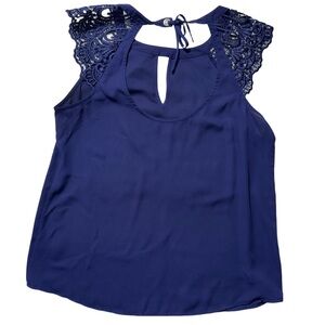 Express Navy Crochet Keyhole Tie-Back Top Sz Medium